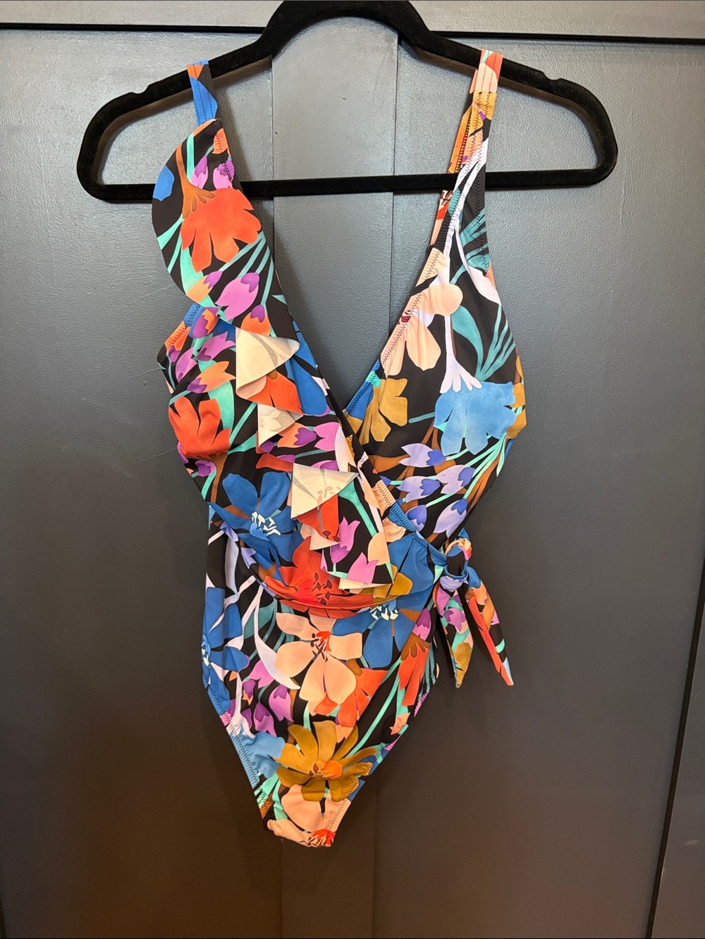 716. Profile By Gottex Black One-Piece Swimsuit with Bright Floral Print